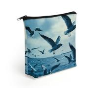 Flocks of Seagulls Follow The Wind. Makeup Bag with Sturdy Zipper，Linen Material Storage Bag,Large Capacity And Multi-Purpose Cosmetic Bag for Daily Life, Travel, Outings, Business Trips And Other Occ