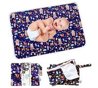 Flockthree Waterproof Baby Changing Pad with Storage Bag (28.7" X 19.7") Washable Wipeable Reusable Leak Proof Diaper Travel Mat Station Changing Mattress Liner Cribs Bed Cover, Animals