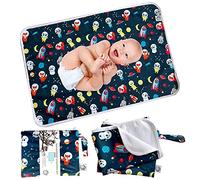 Flockthree Waterproof Baby Changing Pad with Storage Bag (43.3" X 28.7") Washable Wipeable Reusable Leak Proof Diaper Travel Mat Station Changing Mattress Liner Cribs Bed Cover, Aircraft