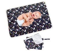 Flockthree Waterproof Baby Changing Pad with Storage Bag (43.3" X 28.7") Washable Wipeable Reusable Leak Proof Diaper Travel Mat Station Changing Mattress Liner Cribs Bed Cover, Unicorns