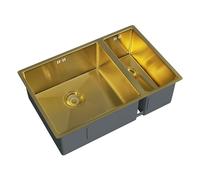 Flode 1.5 Bowl 670x440mm Undermount Kitchen Sink & Waste Kit - Brushed Gold Stainless Steel 205mm Deep 90mm Waste Included
