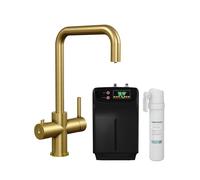 Flode 3-in-1 Instant Hot Water Kitchen Tap with Boiler & Filter - Brushed Gold Finish | Boiling Hot & Cold Tap System