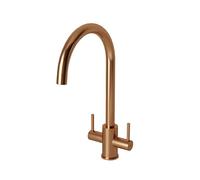 Flode Adria Twin Lever Kitchen Mixer Tap - Brushed Copper - Brass - Swivel Spout - 1/4 Turn Ceramic Disc - Deck-Mounted - 377mm Height