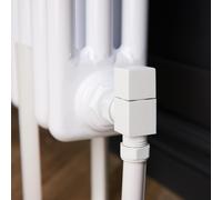 Flode Angled Square Manual Radiator Valve Pack | 15mm x 1/2″ | Matt White