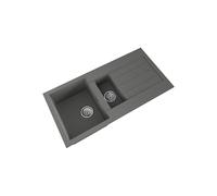 Flode Comite 1.5 Bowl Inset Kitchen Sink 1000 x 500mm - Matt Grey - Reversible Drainer - Chrome Basket Wastes Included - Modern Composite Sink