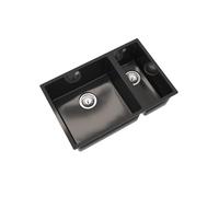 Flode Comite 1.5 Bowl Undermount Kitchen Sink 670 x 440 x 200mm - Gloss Black - Composite Double Bowl Basin - Chrome Basket Wastes Included - 600mm Cabinet