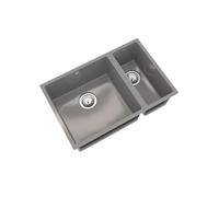 Flode Comite 1.5 Bowl Undermount Kitchen Sink 670 x 440 x 200mm - Gloss Grey - Composite Double Bowl Basin - Chrome Basket Wastes Included - 600mm Cabinet