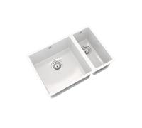 Flode Comite 1.5 Bowl Undermount Kitchen Sink 670 x 440 x 200mm - Gloss White - Composite Double Bowl Basin - Chrome Basket Wastes Included - 600mm Cabinet