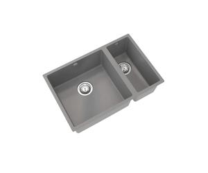 Flode Comite 1.5 Bowl Undermount Kitchen Sink 670 x 440 x 200mm - Matt Grey - Composite Double Bowl Basin - Chrome Basket Wastes Included - 600mm Cabinet