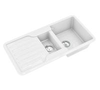 Flode Comite Traditional Style 1.5 Bowl Inset Kitchen Sink - Gloss White - 1000 x 500mm - Reversible Drainer - Chrome Basket Wastes Included - Composite Sink