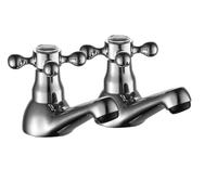 Flode Elly Arc Basin Taps - Chrome - Traditional Bathroom Basin Tap Pair - Crosshead Handles - Deck Mounted Brass Basin Taps