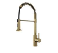 Flode Fjadra | Kitchen Sink Mixer Tap with Pull-Out Pull Down Hose and Spray Head | Pull Down Sprayer 360° Swivel | Single Handle Tap with Cold and Hot (Round Head Brushed Brass)