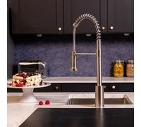 Flode Fjadra | Kitchen Sink Mixer Tap with Pull-Out Pull Down Hose and Spray Head | Pull Down Sprayer 360° Swivel | Single Handle Tap with Cold and Hot (Round Head Brushed Steel)