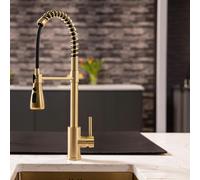 Flode Fjädra | Pull Out Kitchen Sink Mixer Tap | Spring Style Mixer Tap | Brushed Brass | Oval Head - Brushed Brass