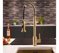 Flode Fjädra | Pull Out Kitchen Sink Mixer Tap | Spring Style Mixer Tap | Brushed Brass | Round Head - Brushed Brass