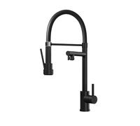 Flode Flexi Kitchen Sink Mixer Tap with Gel Hose - Matt Black Pull-Out Mono Mixer, High Pressure, Modern Deck Mounted Kitchen Tap