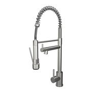 Flode Flexi Kitchen Sink Mixer Tap with Pull Down Handset - Brushed Steel - Commercial Spring Kitchen Tap - Swivel Spout - Deck Mounted