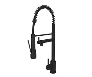 Flode Flexi Kitchen Sink Mixer Tap with Pull Down Handset - Matt Black - Commercial Style Spring Kitchen Tap - Swivel Spout - Deck Mounted
