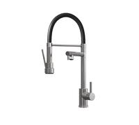 Flode Flexi Kitchen Sink Mixer Tap with Pull-Out Gel Hose - Brushed Steel Mono Mixer Tap, High Pressure, Modern Deck Mounted Kitchen Tap