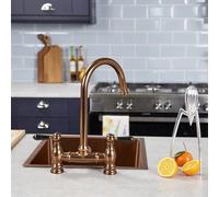 Flode Klas | 3 in 1 Instant Traditional Bridge Boiling Tap - Full Kit | Black Ceramic Levers | 3 in 1 Boiling Water tap with Tank & Filter - Instant hot Boiling Water in Your Kitchen (Brushed Copper)