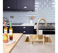 Flode Klas Traditional Bridge Style 3 In 1 Instant Boiling Tap White Ceramic Levers Brushed Brass Finish