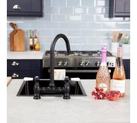 Flode Klas Traditional Bridge Style 3 In 1 Instant Boiling Tap White Ceramic Levers Matt Black Finish