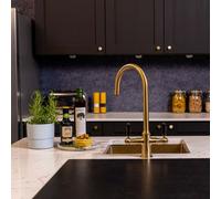 Flode Korsa Traditional Cruciform Style 3 In 1 Instant Boiling Tap Black Ceramic Levers Brushed Brass Finish