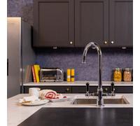 Flode Korsa Traditional Cruciform Style 3 In 1 Instant Boiling Tap Black Ceramic Levers Polished Chrome Finish