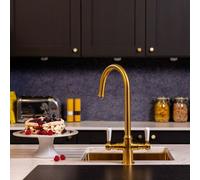 Flode Korsa | 3 in 1 Instant Boiling Tap - Full Kit | White Ceramic Levers | 3 in 1 Boiling Water tap with Boiling Tank and Filter - Instant hot Boiling Water in Your Kitchen (Brushed Gold)