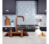 flöde Kraft | Industrial Bridge Style 3 in 1 Instant Boiling Tap | Full Kit with Tap, Tank & Filter | Get Instant Boiling Hot Water in Your Kitchen (Brushed Copper)