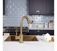 flöde Kraft Solo | Industrial Style Single Lever 3 in 1 Instant Boiling Tap | Full Boiling Tap Kit - Tap, Tank & Filter - Boiling Water Instantly in Your Kitchen (Brushed Brass)