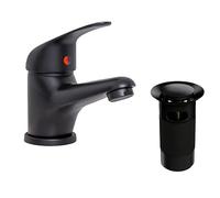 Flode Matt Black Mono Basin Mixer Tap with TOP FIX Click-Clack Slotted Waste - Lever Handle - Deck Mounted Kit - Upgraded Waste System - Fits from top - Quick Installation - Matching Set