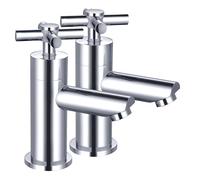 Flode Oban Basin Pillar Taps, Chrome, Brass, Cross Head - Contemporary - Pair -Deck Mounted - 133mm Height
