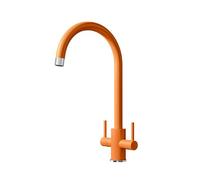 Flode Prysm Twin Lever Kitchen Mixer Tap - Orange & Chrome Finish - Brass - 360° Swivel Spout - Modern Deck-Mounted - Dual ¼ Turn Ceramic Disc