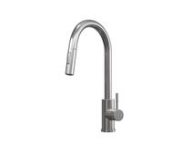 Flode Pull Out Kitchen Sink Mixer Tap - Brushed Steel Single Lever Modern Mono Mixer, Pull-Out Spray Kitchen Tap, High Pressure, Deck Mounted