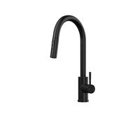 Flode Pull Out Kitchen Sink Mixer Tap - Matt Black Single Lever Modern Mono Tap with Pull-Out Spray, High Pressure, Deck Mounted Kitchen Mixer