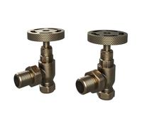 Flode Rotor Angled Manual Radiator Valve Pack - Antique Brass - 15mm x 1/2" - Pair of Traditional Heating Valves for Radiators & Heated Towel Rails
