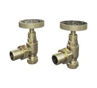 Flode Rotor Angled Manual Radiator Valve Pack - Brushed Brass - 15mm x 1/2" - Pair of Traditional Heating Valves for Radiators & Heated Towel Rails