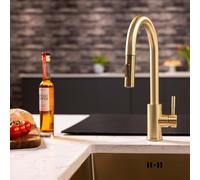 Flode Runda Kitchen Sink Mixer Tap with Pull Out Spray - Transform Your Kitchen (Square Head Brushed Brass)