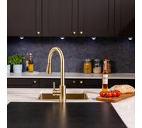 Flode Runda | Kitchen Sink Mixer with Pull out Spray | Brushed Brass | Oval Head - Brushed Brass
