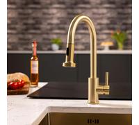 Flode Runda | Kitchen Sink Mixer with Pull out Spray | Brushed Brass | Round Head - Brushed Brass