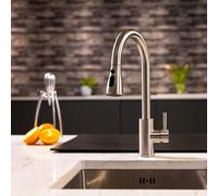 Flode Runda | Kitchen Sink Mixer with Pull out Spray | Brushed Steel | Oval Head - Brushed Steel