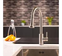 Flode Runda | Kitchen Sink Mixer with Pull out Spray | Brushed Steel | Round Head - Brushed Steel