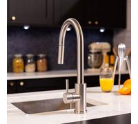 Flode Runda Kitchen Sink Mixer With Pull Out Spray Brushed Steel Square Head