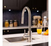 Flode Runda | Kitchen Sink Mixer with Pull out Spray | Brushed Steel | Square Head - Brushed Steel