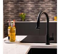 Flode Runda | Kitchen Sink Mixer with Pull out Spray | Matt Black | Round Head - Black