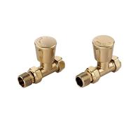 Flode Straight Manual Radiator Valve Pair - Brushed Brass Finish - 15mm x 1/2" - Solid Brass Construction