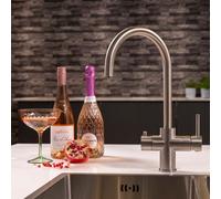 Flode Svan Swan Neck Design Kitchen Boiling Tap - 3-in-1 Instant Hot Boiling Water Tap Kit with Boiler and Filter - Boiling Hot Water Tap (Brushed Steel,)