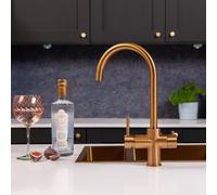 Flode Svan Swan Neck Design Kitchen Boiling Tap - 3-in-1 Instant Hot Boiling Water Tap Kit with Boiler and Filter - Boiling Hot Water Tap (Brushed Copper)