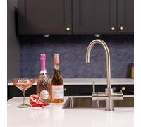 Flode Svan Swan Neck Design Kitchen Boiling Tap - 3-in-1 Instant Hot Boiling Water Tap Kit with Boiler and Filter - Boiling Hot Water Tap (Brushed Steel,)